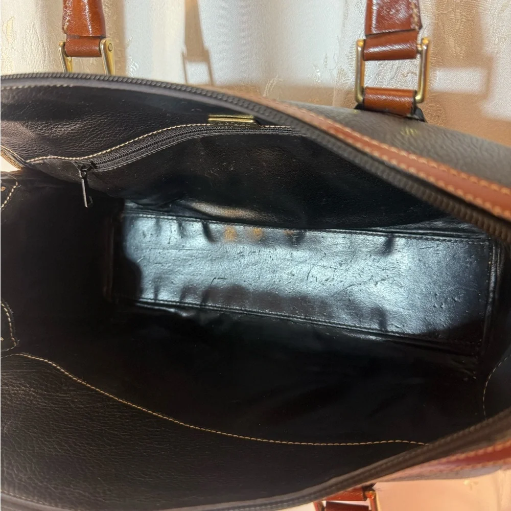 Leather Two-Tone Black and Brown Men's Satchel Bag - Picture 11 of 16